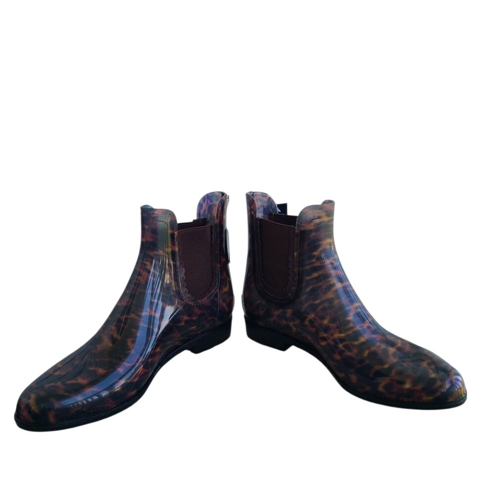 Jack Rogers Sallie Tortoise Shell Print Rain Boots Sz 9M Quiet Luxury Preppy - Picture 2 of 9